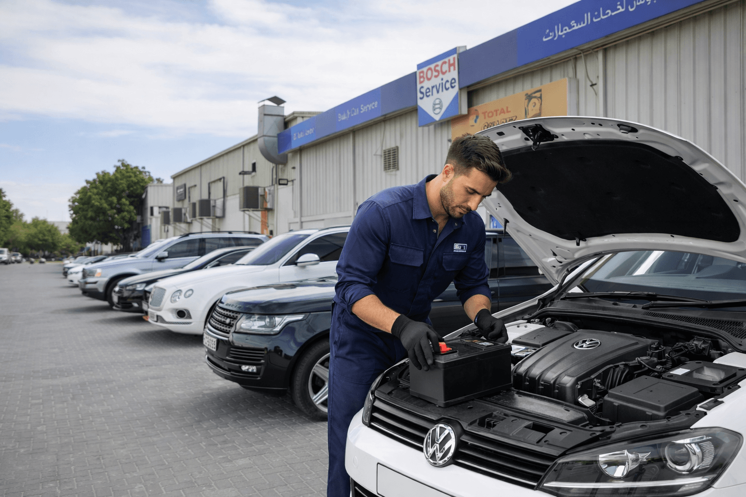 Mechanic working on car